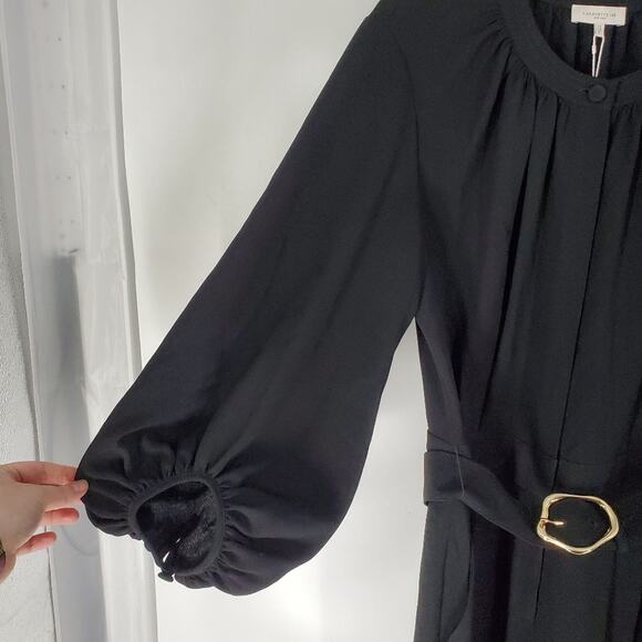 Lafayette NY 148 Black Ellis Blouson Sleeve Crepe Belted Jumpsuit 10 - Picture 3 of 15